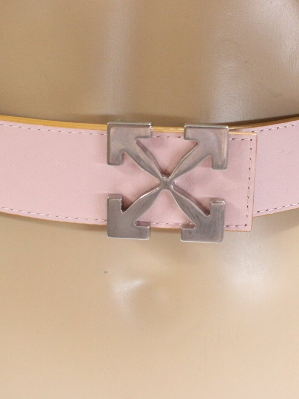 OFF WHITE, Reversible Pink & Brown Soft Leather Belt, Silver Hardware, size M